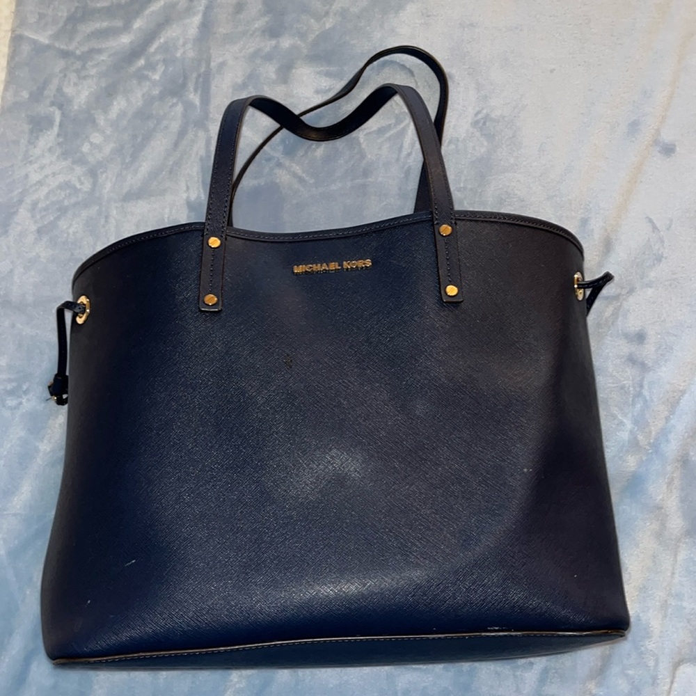 Michael Kors Navy Blue Leather Jet Set Travel Tote